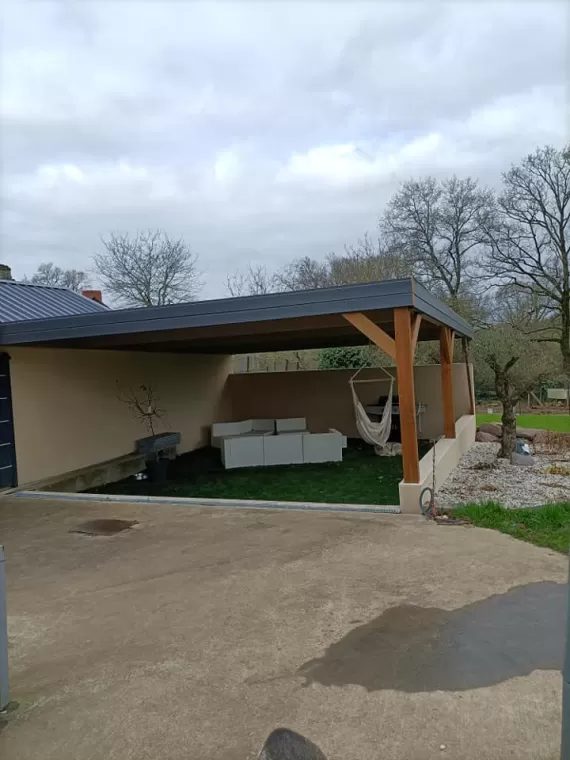 Création d'une terrasse couverte à Guémené-Penfao, Nantes, BS Charpente Bois